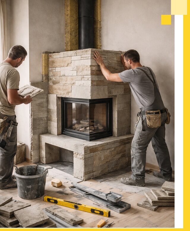 Угловые камины под ключ проект, монтаж и отделка в Рязани