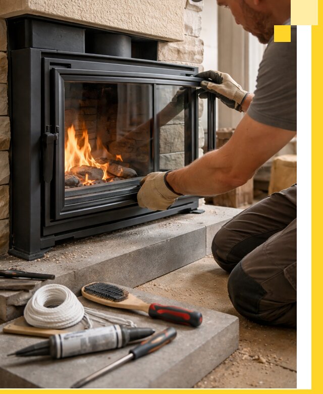 Производство, монтаж и доставка каминов со стеклом в Рязани