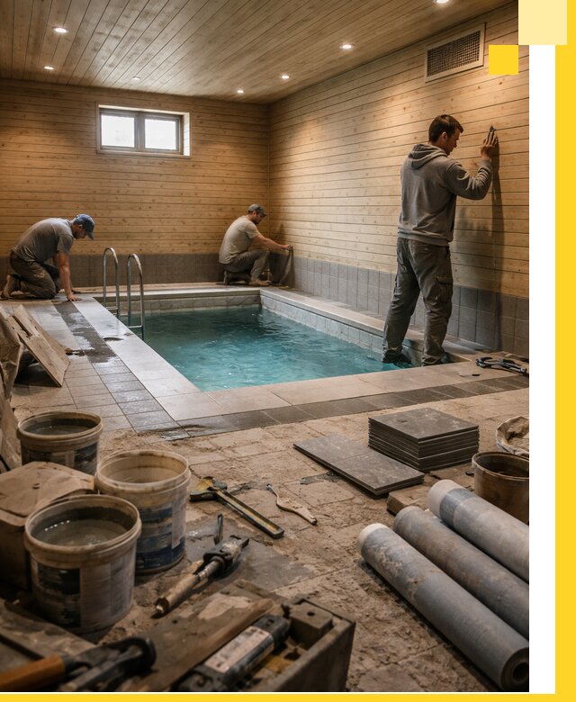 Строительство бани с бассейном и сауной под ключ в Рязани