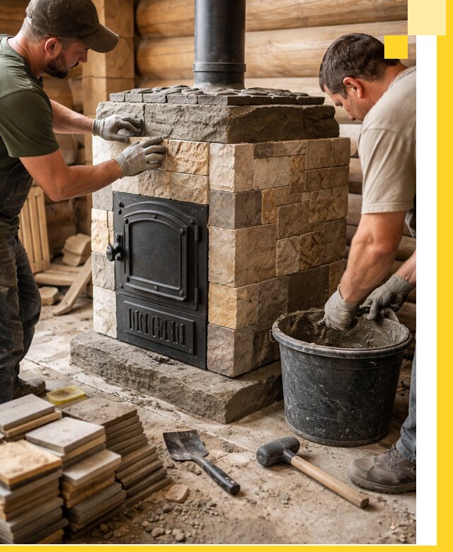 Облицовка банной печи под ключ в Рязани: камень и плитка