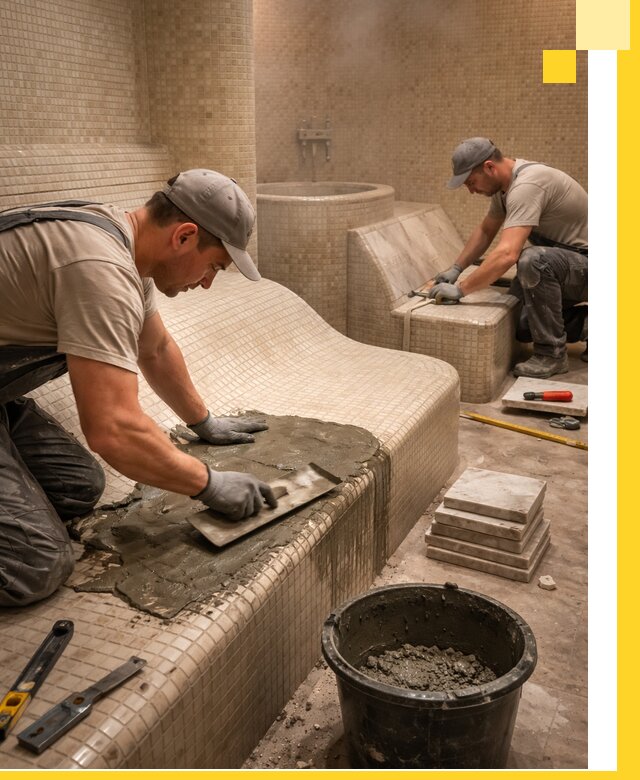 Лежаки для хамама под ключ в Рязани, проект и монтаж